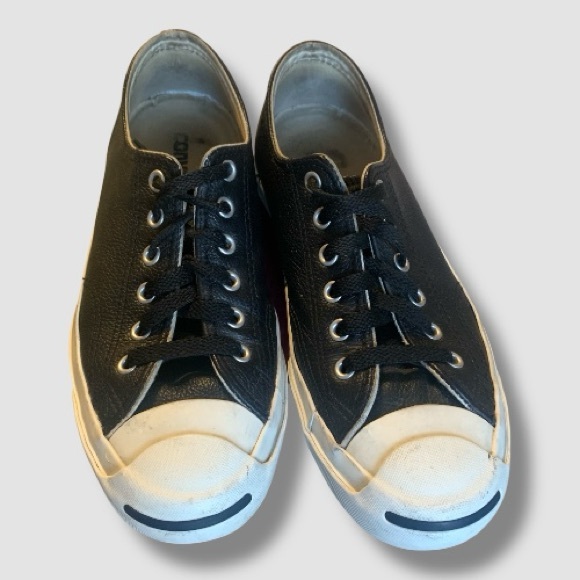 Converse Jack Purcell Black Pebbled Leather Low Top Sneakers Sz 7.5 - Picture 2 of 8